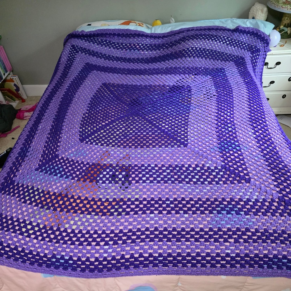 Handmade Purple Ombre Crochet Granny Square Blanket Throw Afghan 68x67
